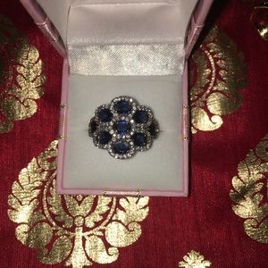 Blue sapphire diamond ring. Art deco ring. Sz 7